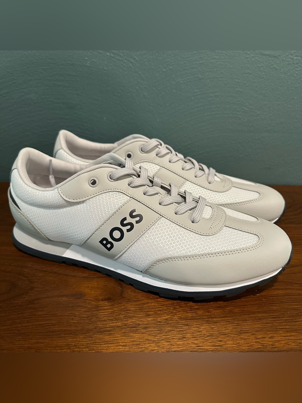 NEW HUGO BOSS MEN'S PARKOUR RUNN MEMX White Grey SNEAKERS